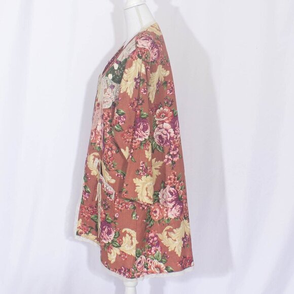 VINTAGE LACY AFTERNOON Floral English Garden Open Front Cardigan Size L - Picture 2 of 9